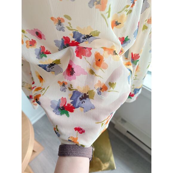 Zara Sheer Floral Ruffle Long Sleeve Blouse Women’s Medium Romantic Garden Party - Picture 5 of 9